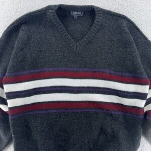 Vintage Atlas Striped Pullover Knit Sweater Mens L/XL V-Neck Made in USA 90s‎